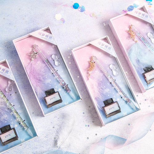 Dream Catcher Glass Pen Diamond Colorful Gift Box Set Signature Pen Business Gift Glass Pen Student Use Ballpoint Pen
