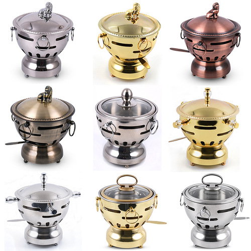 Stainless steel first-class hot pot with small fire, golden lion head single-person alcohol stove, self-service one-person-one-pot 304 hot pot stove