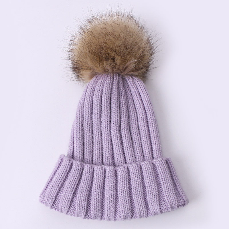 가짜 모피 공 라이트 퍼플 모자