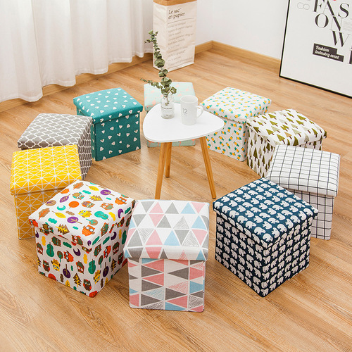 Fabric storage box, foldable storage stool, storage bench, suitable for adults, multifunctional square sofa shoe changing stool