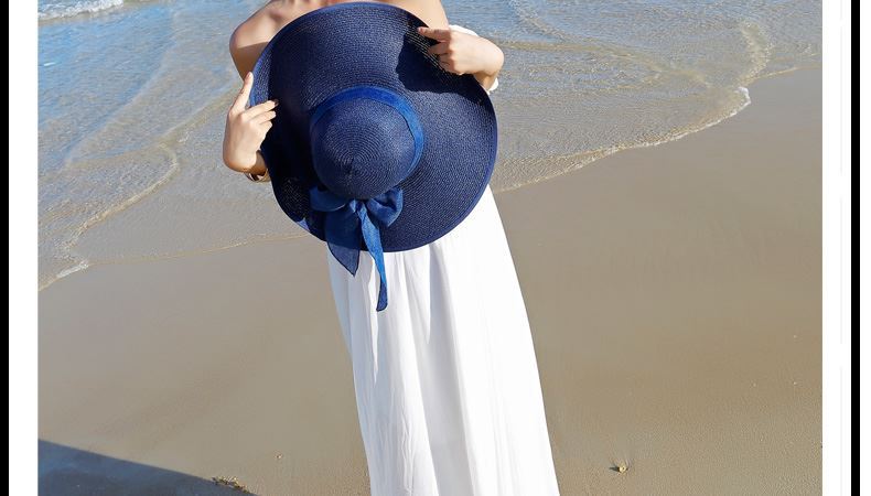 Summer, Spring, Autumn Season Women's Gender Bowknot Design Basic, Vacation, Pastoral Style Big Eaves Rim Women's Basic Vacation Pastoral Solid Color Bowknot Big Eaves Sun Hat