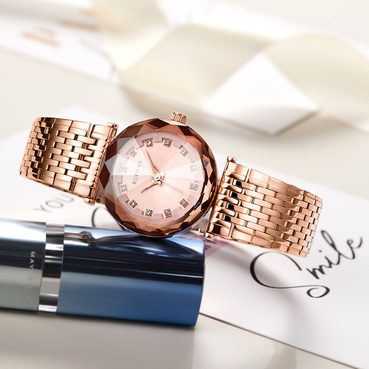 瑞马仕RUIMAS品牌时尚休闲石英表 watch 防水镶钻女士手表代发532