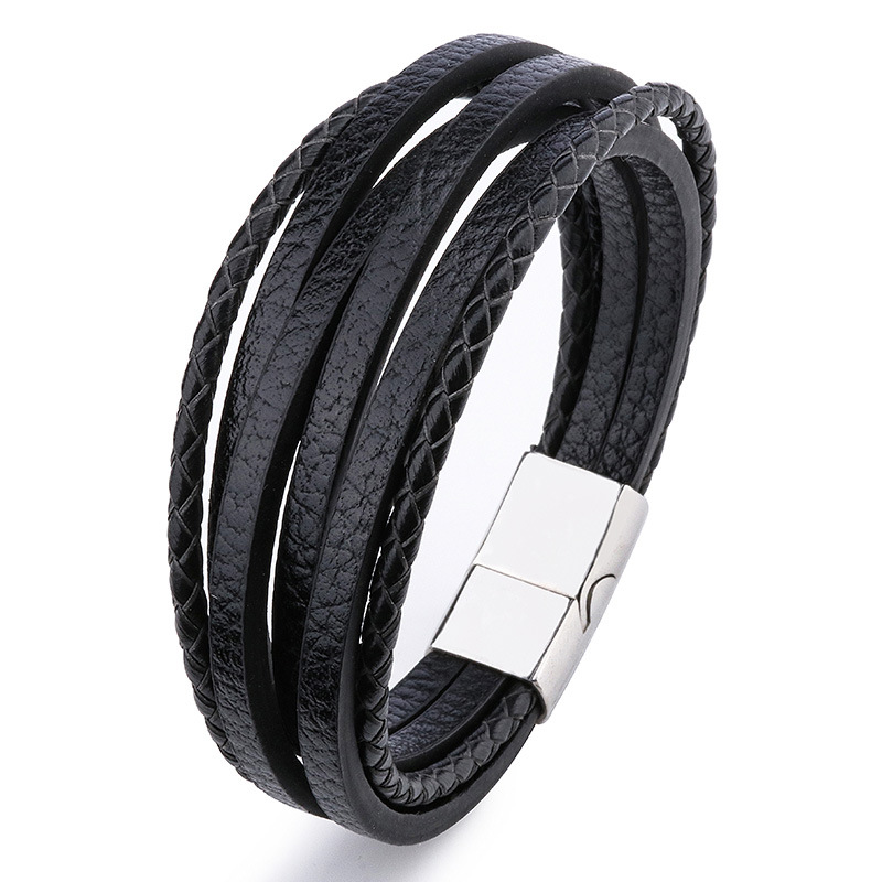 Retro Einfacher Stil Einfarbig Pu-Leder Legierung Magnetschnalle Geschichtet Überzug Männer Armbänder Männer Schnur & Leder Armbänder display picture 4