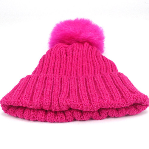 Children's knitted woolen hat, cute warm beanie, fake ball hat, cross-border foreign trade artificial ball hat