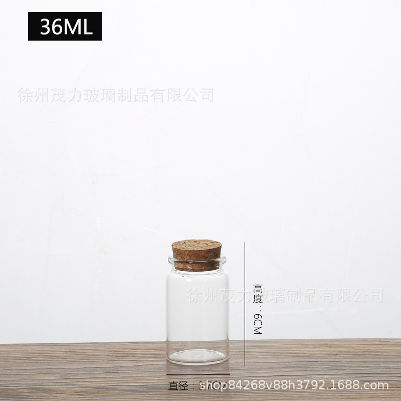 En stock 37mm botella de vidrio transparente botella de tubo de corcho botella de vidrio del arco iris que deseen botella de deriva Cordyceps cápsula botella pequeña