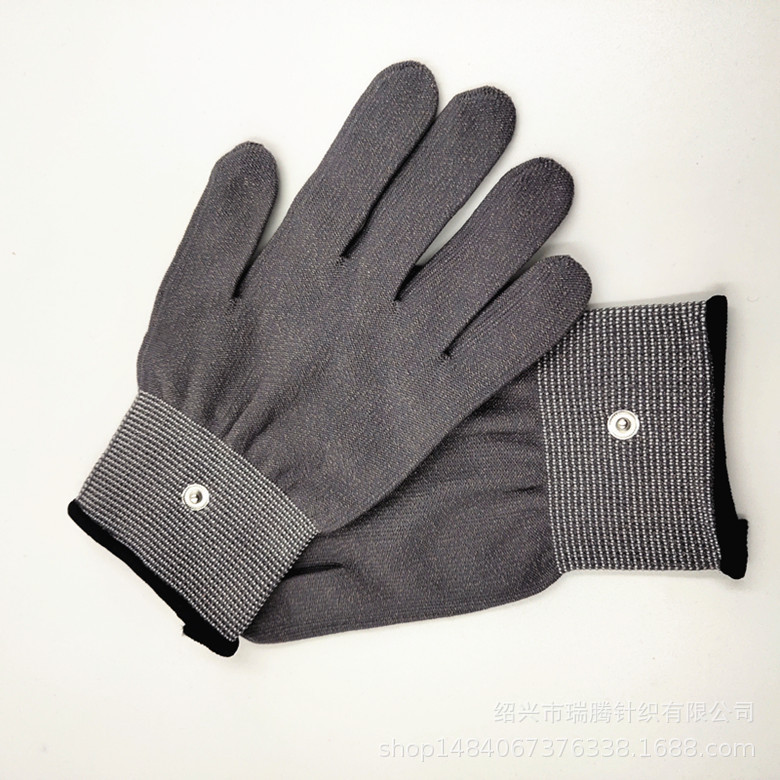 Fisioterapia fibra de plata negro gris oscuro instrumento de fisioterapia antibacteriano belleza cuidado de la salud pulso conductivo electroterapia Polo guantes de masaje