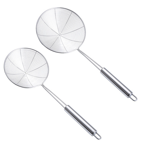 Factory direct sales stainless steel wire drain hot pot frying oil grid filter spoon net drain 201 large round tube colander strainer