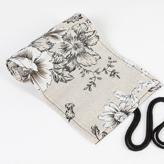 Black Peony & Wind-Printed Canvas Pencil Case: 24, 36, 48, or 72-Hole Large-Capacity Roll-Up Pencil Bag for Sketching and Colored Pencils