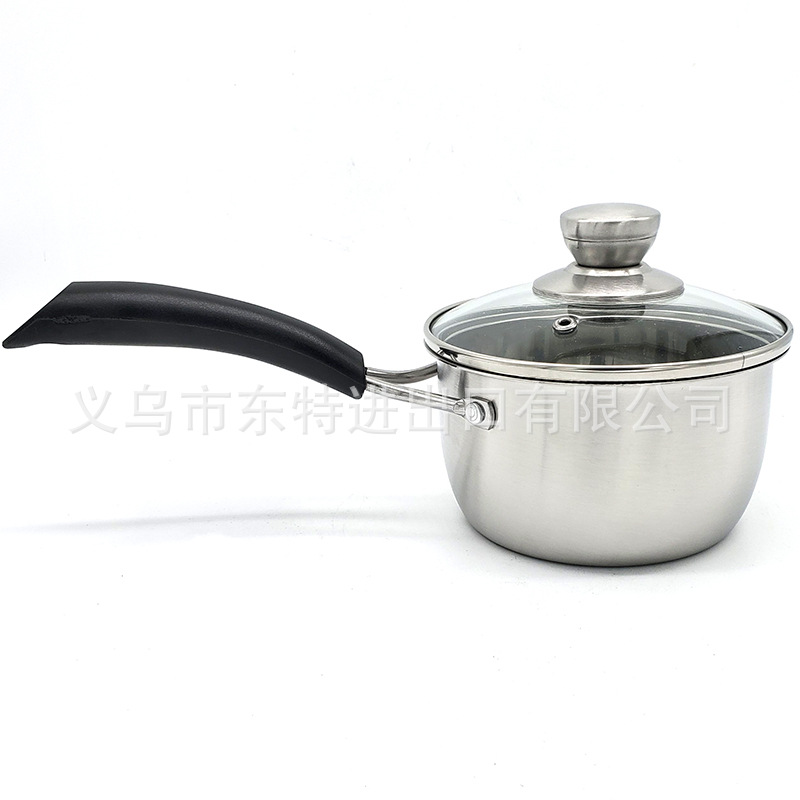 Factory direct sales of stainless steel milk pot three-piece set, milk and noodle pot for export, 14-18cm single handle milk pot gift detail image 3
