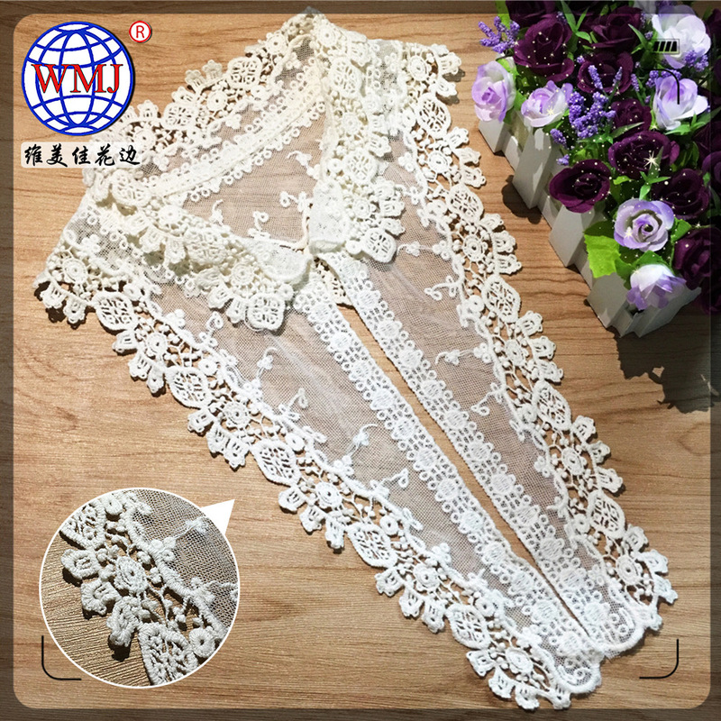 Water soluble pure cotton thread mesh embroidery collar finished shirt lace embroidery collar women's fake collar factory direct sales