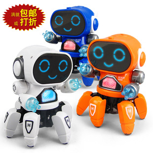 Shake the sound of the same toy electric cartoon six-claw fish robot dancing music lighting children's wholesale stall selling