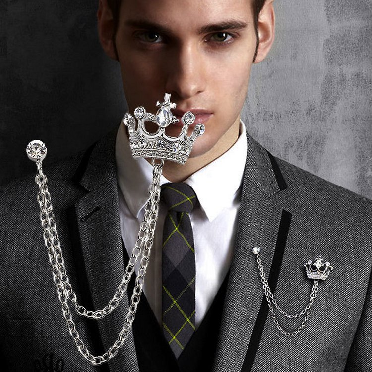 Men's crown brooch British style suit ch...