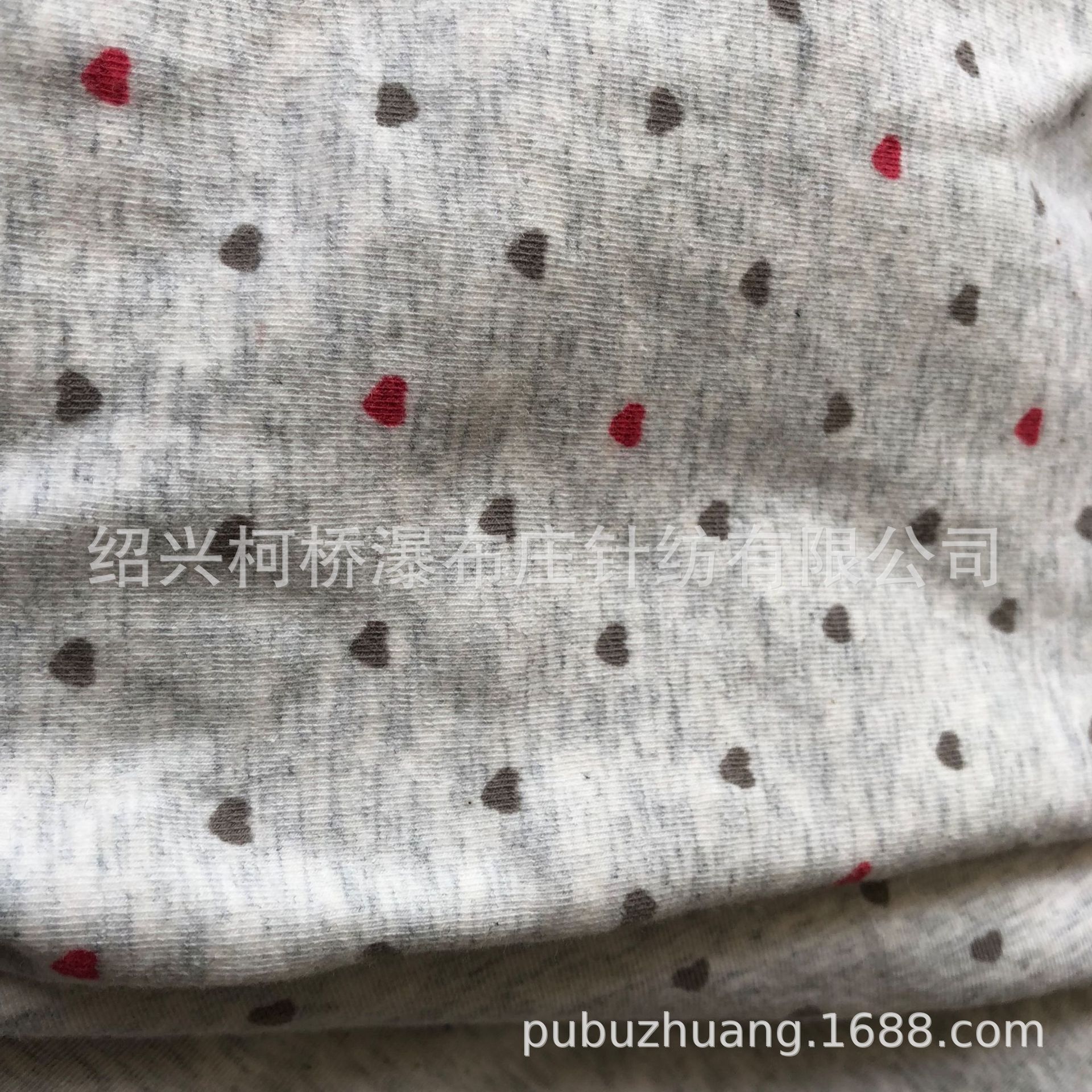 厂家直销针织95%棉5%氨纶浅麻灰爱心烫金印花面料