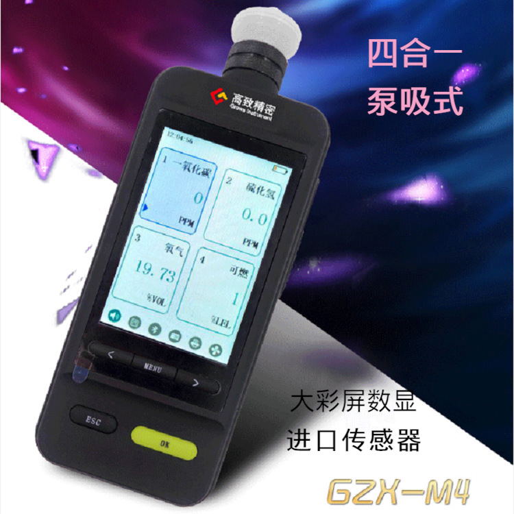 大彩屏便携式四合一气体检测仪  泵吸氏 CO/H2S/O2/EX 可拓展