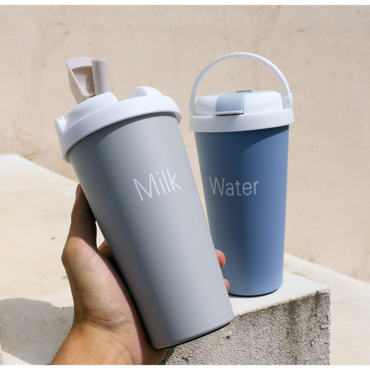 Korean Stainless Steel Mug Portable Coffee Cup With Straw Simple Student Water Cup display picture 2