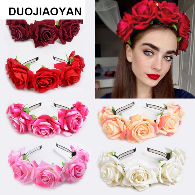 160g Weight Headwear Classification Wedding, Travel Occasion Plaid, Flower Pattern Women'S Gender Fashion Style White, Pink, Red Color New Velvet Simulation Rose Flower Wreath Headband Wholesale Nihaojewelry 无