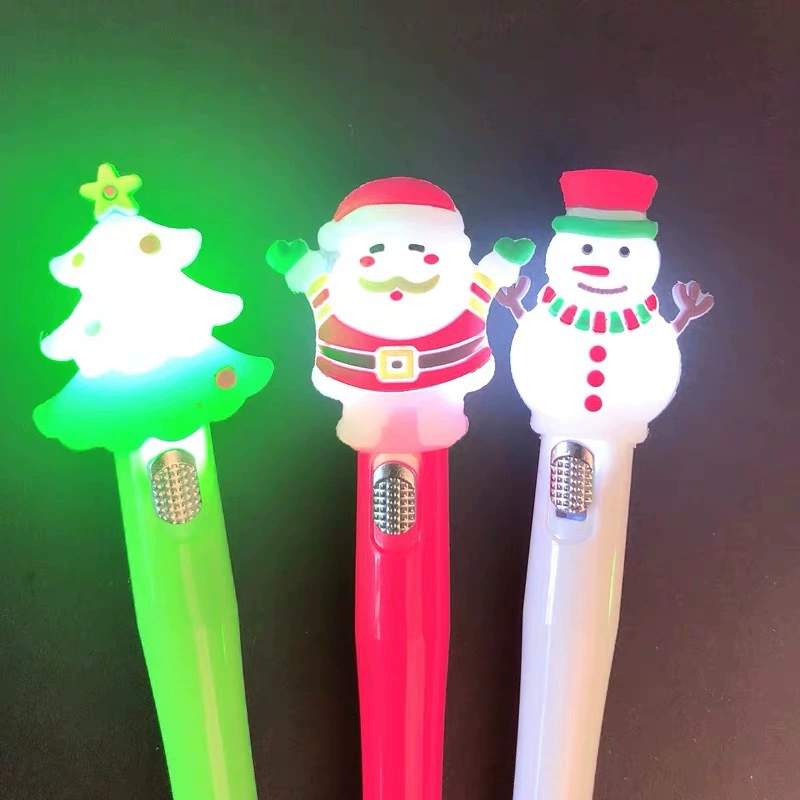 Новогодняя гелевая ручка с подсветкой, новогодние toppers Санта и елка, наконечник 0,5 мм, ручка LED-винтаж