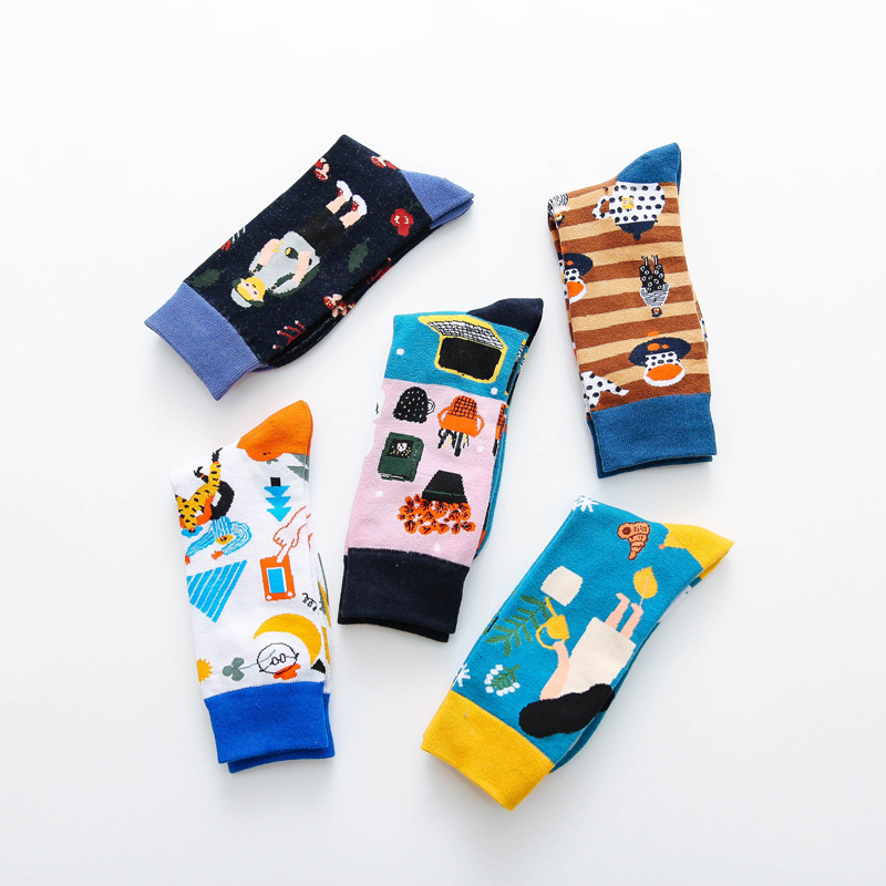 Unisex Basic Streetwear Cartoon Cotton Jacquard Crew Socks A Pair display picture 7