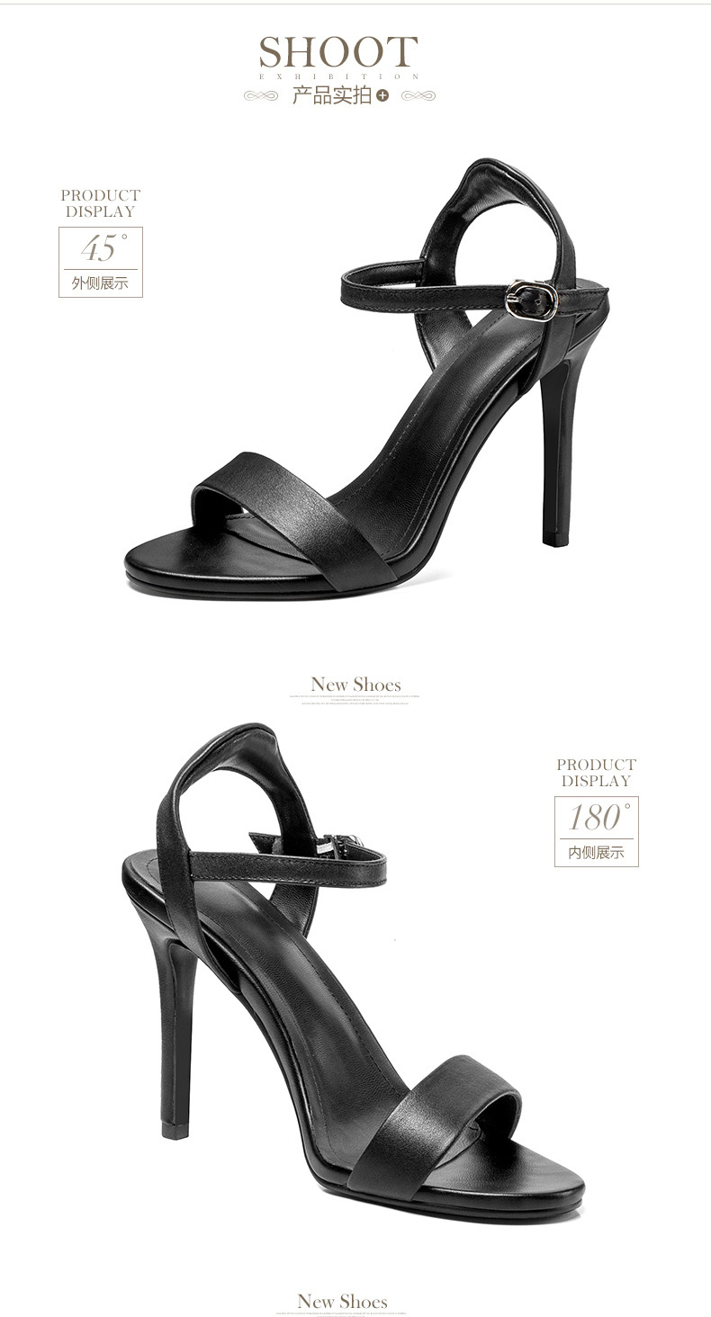 Sandal nữ cao gót một quai da bò hở mũi phong cách La Mã — Chiều cao gót đen [7.5 cm] chi tiết 9
