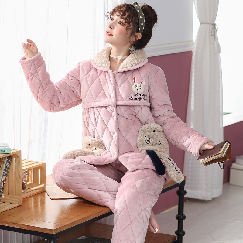 Autumn and Winter fleece-lined thickened warm confinement clothes pregnant women quilted pajamas women postpartum nursing nursing clothes home clothes cotton-padded jacket Autumn and Winter fleece-lined thickened warm confinement clothes pregnant women quilted pajamas women postpartum nursing nursing clothes home clothes cotton-padded jacket