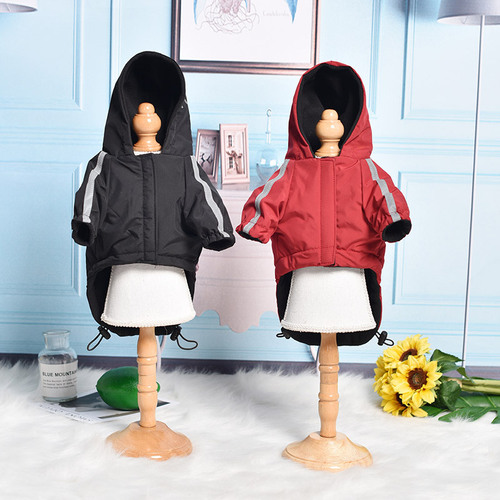 Cross-border new pet clothing Winter dog clothing Fleece-lined thick waterproof two-legged hooded clothing