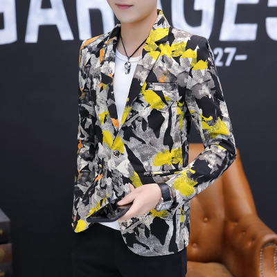 fashion man man 's suit Self cultivation Small suit Color Graffiti Cement block decorative pattern Men's leisure time man 's suit On behalf of