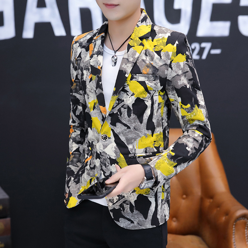 fashion man man 's suit Self cultivation Small suit Color Graffiti Cement block decorative pattern Men's leisure time man 's suit On behalf of