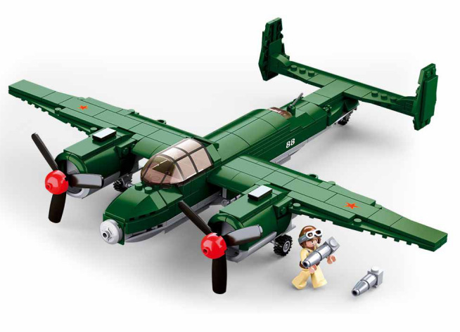 快乐小鲁班拼插积木中型轰炸机军事儿童启蒙互动拼装积木玩具0688