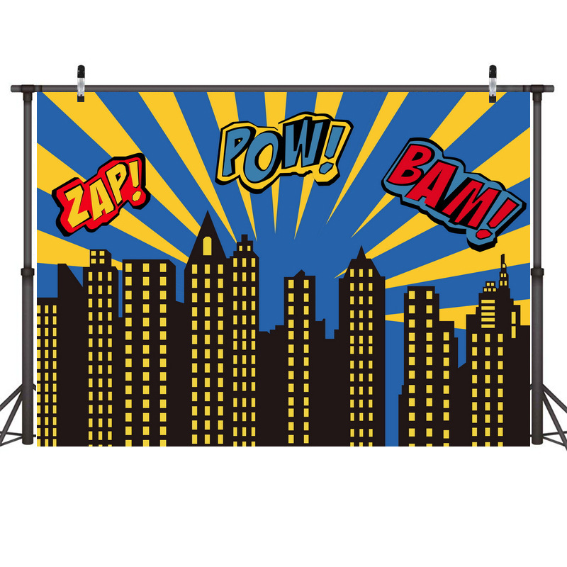 Factory sales Hero City silhouette editorial department Foreign Trade children's birthday party cartoon photography background cloth