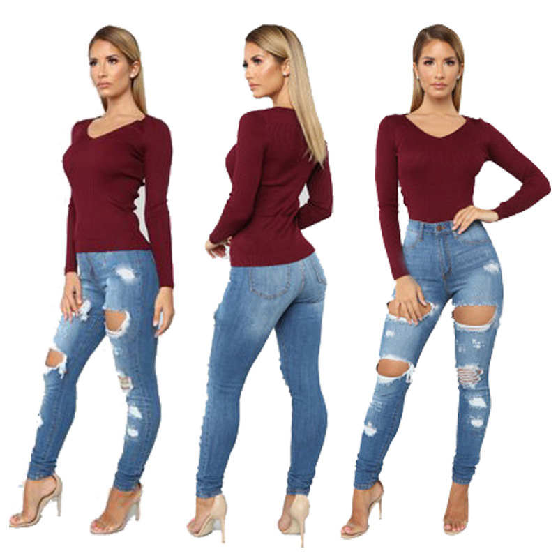 High end women's jeans 2022 new spring high waisted buttocks torn jeans women's pants_voghion.com