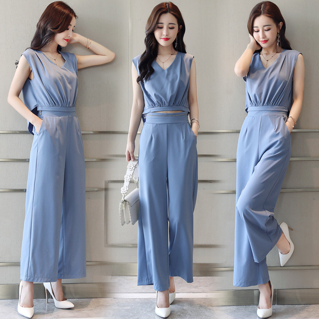 Chiffon Broad-legged Pants Fashion Suit New High-waist Two-piece 