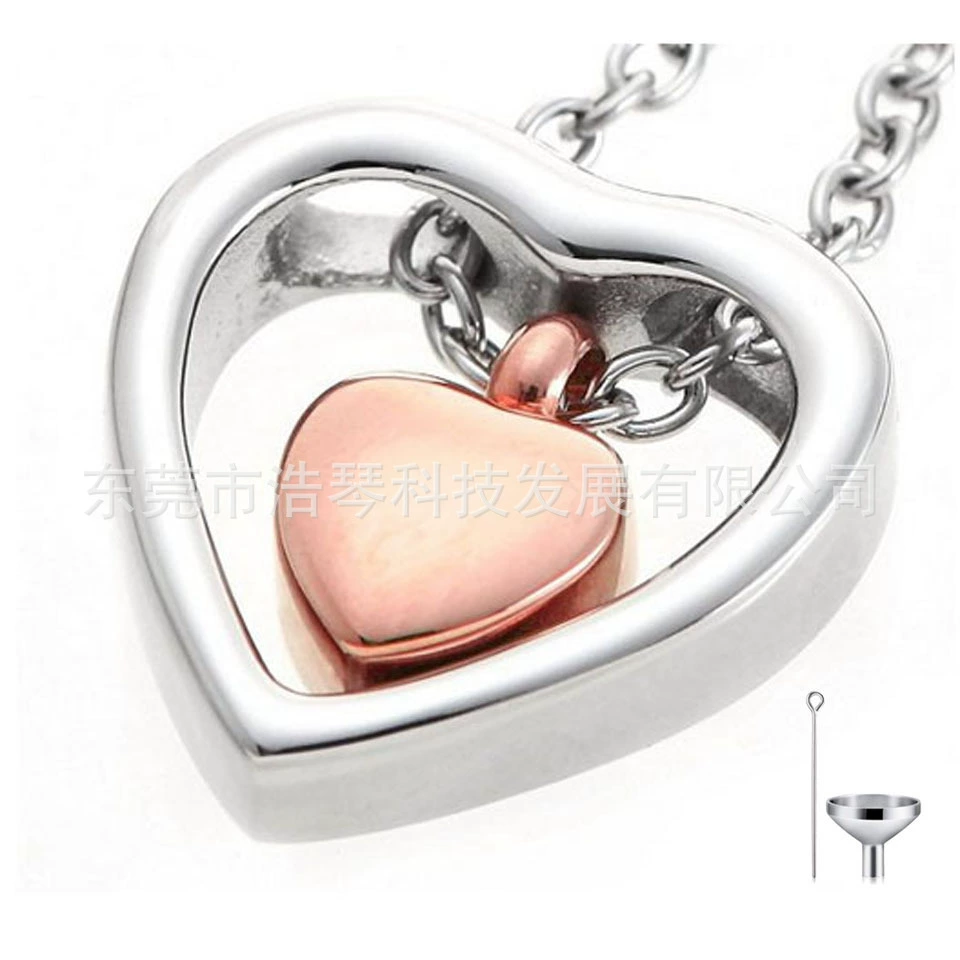 Трансграничная электронная коммерция горячий пепел любимчика кулон розовое золото в форме сердца пепельная шкатулка ожерелье кремация ювелирные изделия бутылка эфирного масла