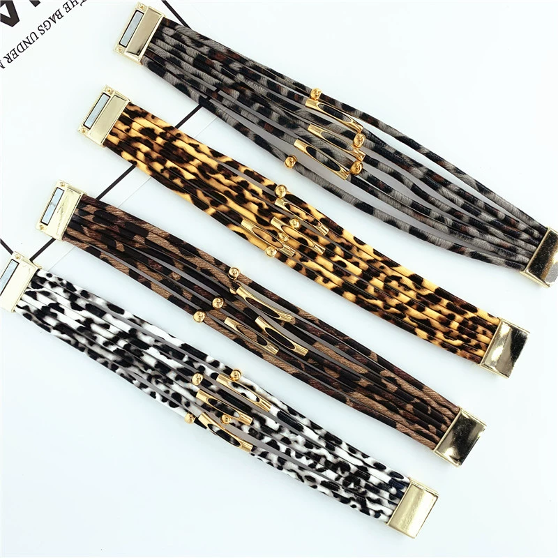 Браслет леопард Leopard LeatherBracelet кожаный браслет из кожи с бусинами и трубкой браслет с магнитной пряжкой