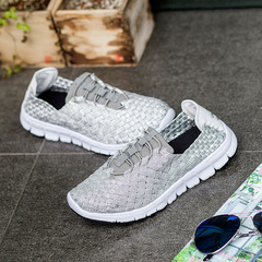 2021 Women's Flat Sport Slip-on Shoes with Laced Elastic Band, Hand-woven, Soft Insole, Casual and Lightweight