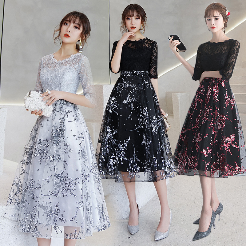 Vestido de Noche 2025, Nuevo Vestido de Banquete Otoñal, Vestido de Fiesta de Reunión Anual, Vestido Mini Elegante y Digno para Mujer
