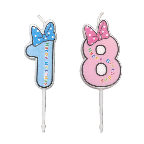 Children's blue fuchsia cartoon candle with bow