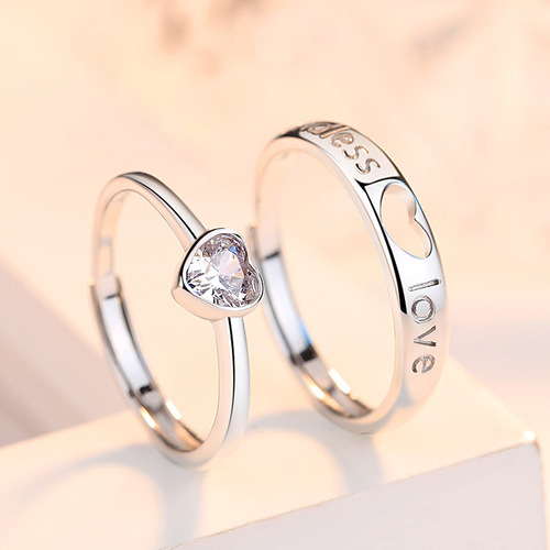 Hollywood Couple Ring S925 Pure Silver Men's and Women's Open Ring with Simulated Diamond Ring Set - Birthday Gift
