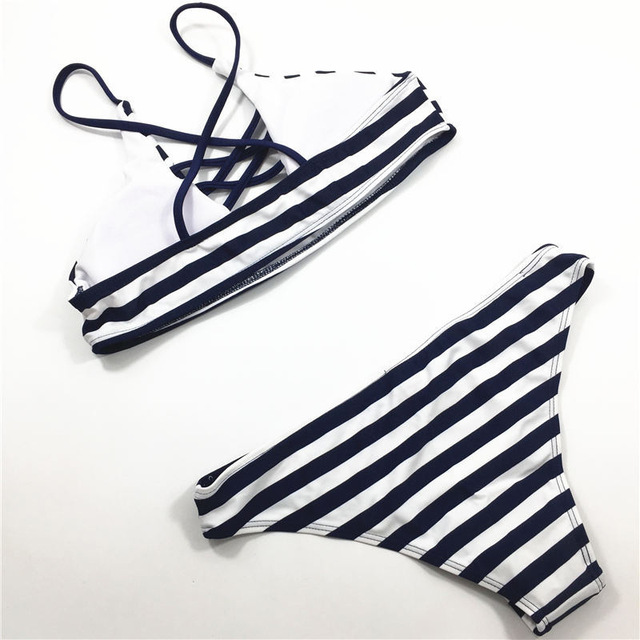 European and American new striped high waist Swimsuit Bikini 