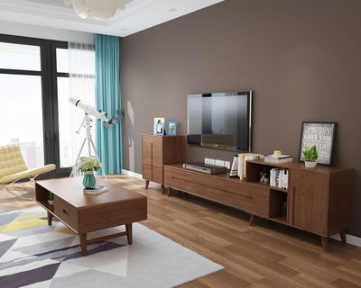 北欧实木电视柜茶几组合现代简约中小户型客厅伸缩电视机柜多功能|ms