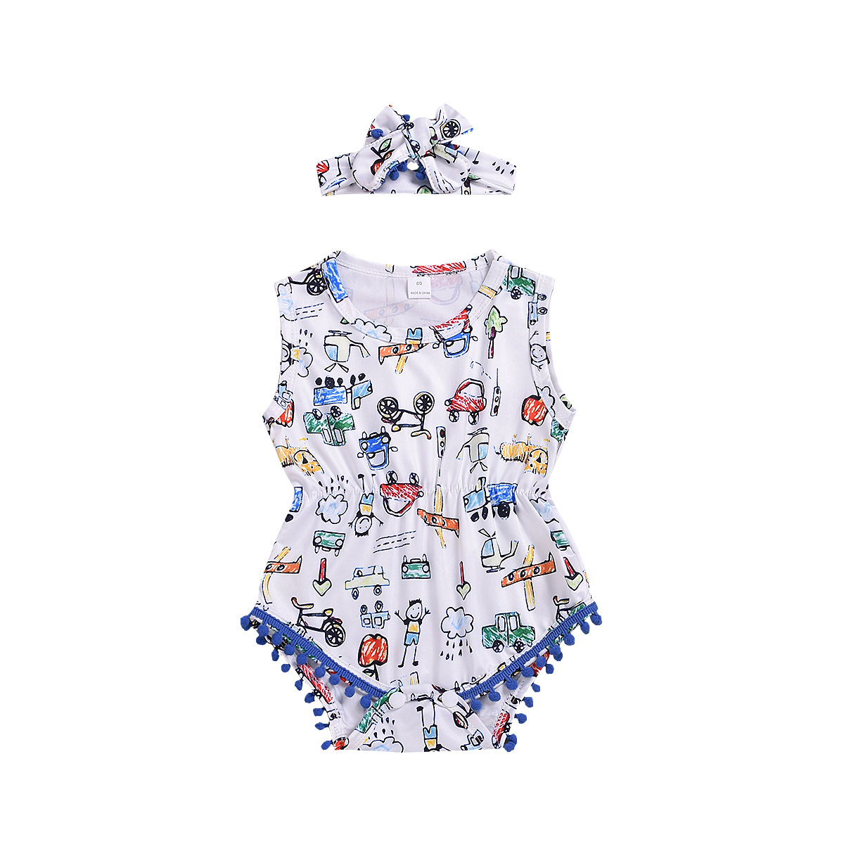 Children's Clothing Cartoon Car Newborn Clothes Romper Turban Two-piece Suit display picture 1