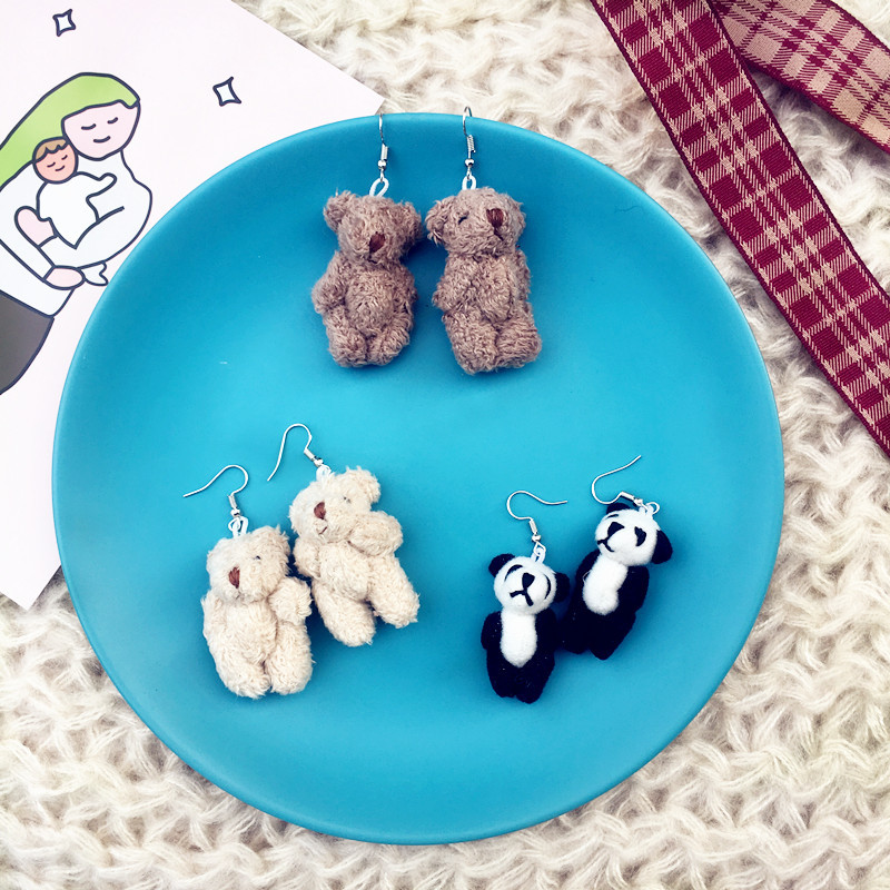 Women'S Gender 1 Pair Cute Animal Bear Panda Plush Women'S Drop Earrings