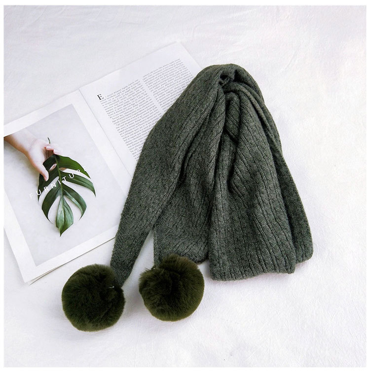Double Ball Solid Color New Scarf Female Autumn And Winter Long Warm Knitted Knit Collar display picture 4