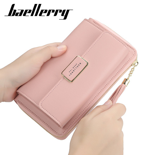 Baellerry Women's Long Wallet Korean Style Large Capacity Zipper Clutch Women's Fashion Crossbody Mobile Phone Bag