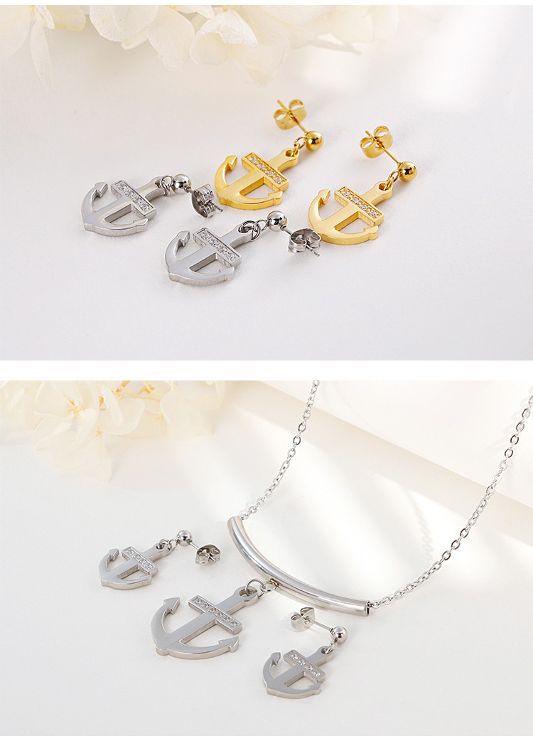 Factory Original Design Wholesale Fashion Personality Titanium Steel Zircon Boat Anchor Womenu0027s 