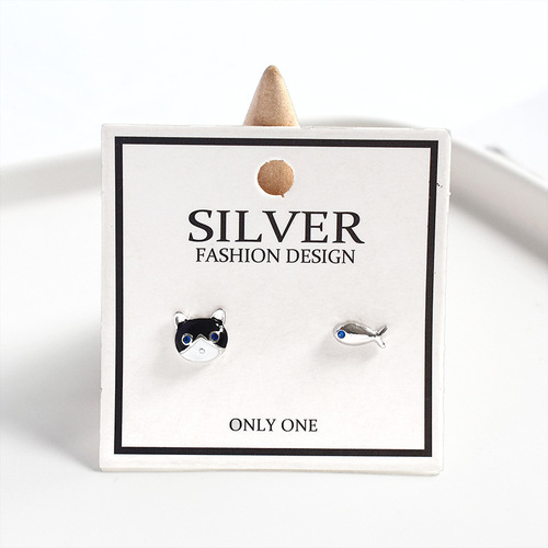 925 Pure Silver Cat Fish Ear Studs Korean Style CHIC Cute Minimalist Women's Cat Fish Asymmetric Silver Earrings Decorations