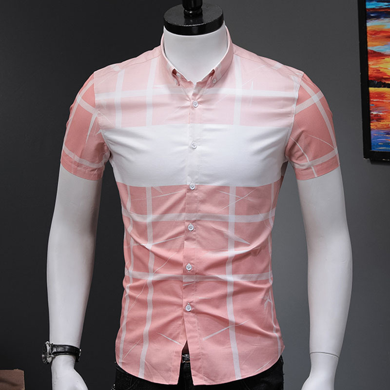 2019 summer New short sleeve shirt Trend Korean Edition Self cultivation pure cotton lattice shirt men's wear Manufactor Direct selling