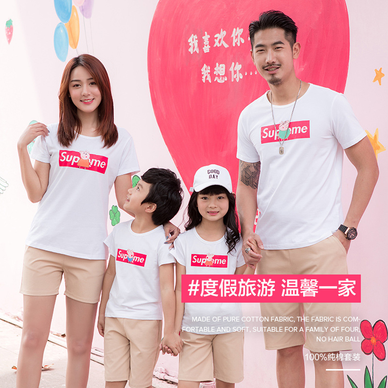 親子裝夏2019新款小豬壹家四口校園幼兒活動抖音網紅衫