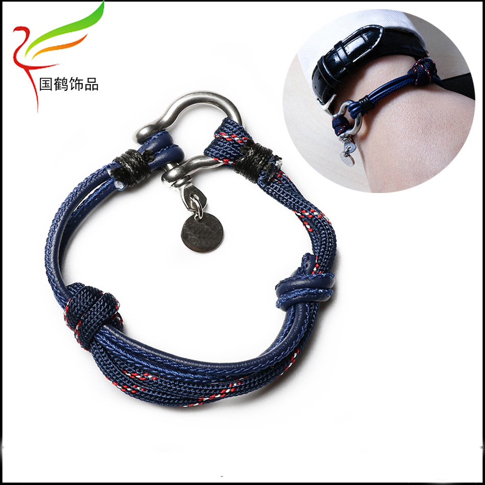 伞绳pu不锈钢扣子手链6