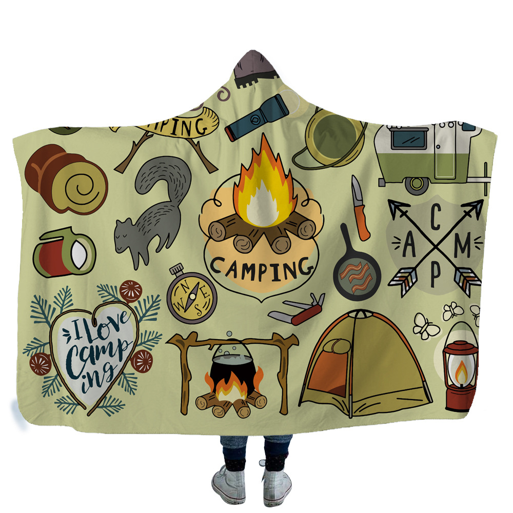 Picnic Hooded Blankets Warm Camping Car Throw Blanket With Hood Sherpa