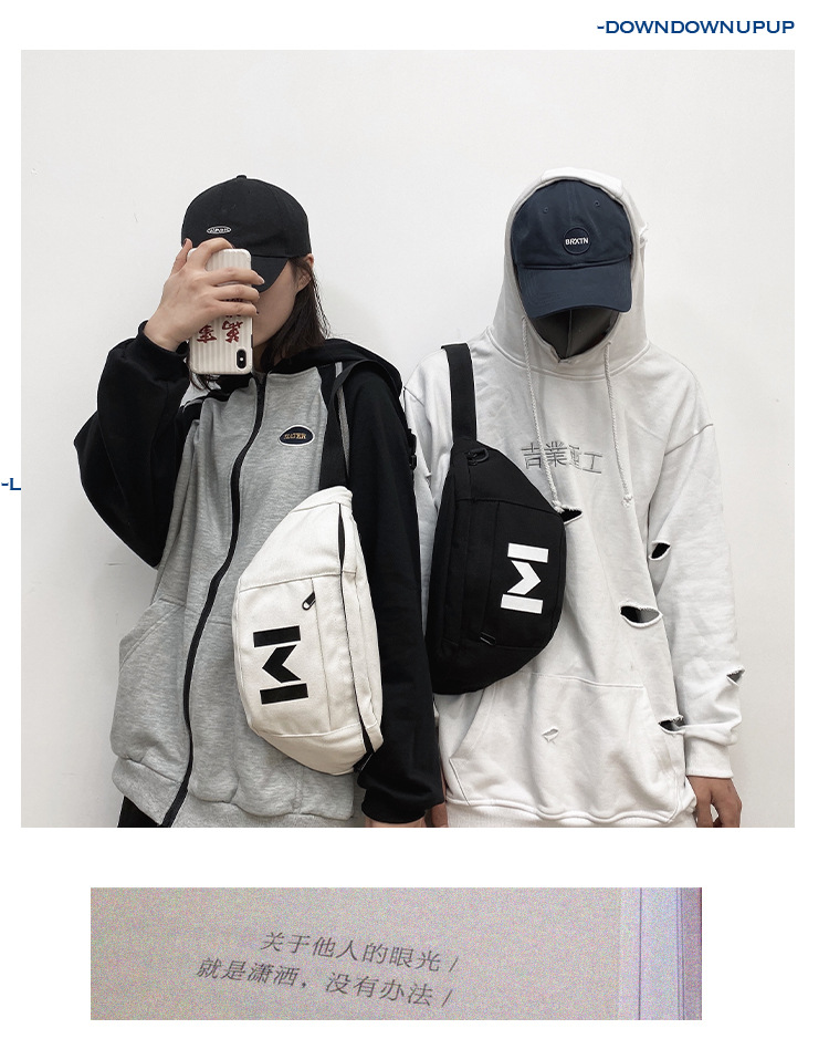 Koreanische All-match-canvas-brusttasche Für Studenten Im Ins-stil, Japanische Harajuku-straße Im Harajuku-stil, Ulzzang-freizeit-umhängetasche Für Frauen display picture 32